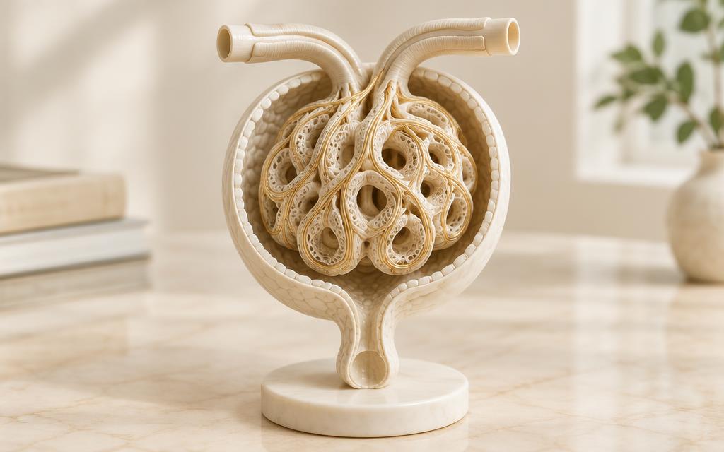 Modelo ilustrativo de um glomérulo renal